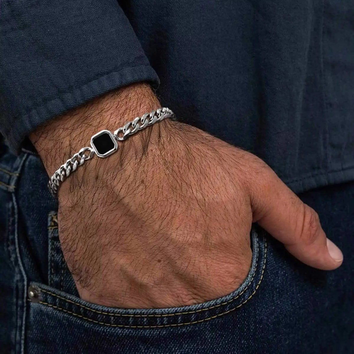 Polished Six-Sided Men's Curb Bracelet